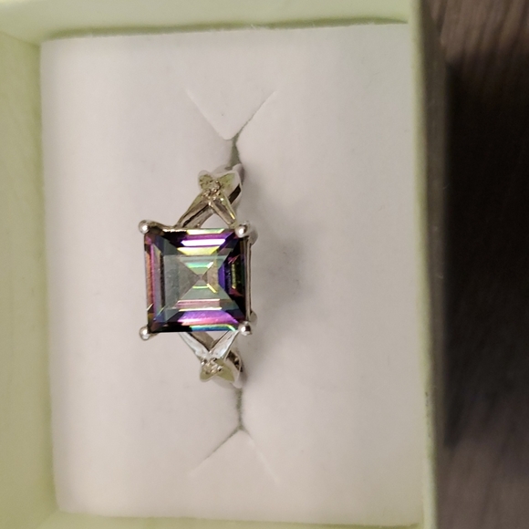 Jewelry - 2.05CT Square Cut Mystic Topaz & 2 Dimond Ring
